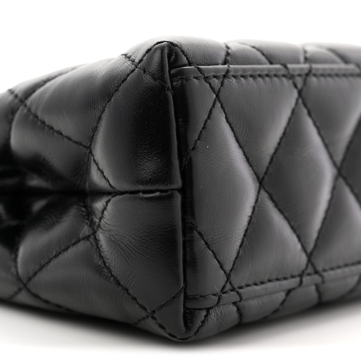 Shiny Aged Calfskin Quilted Nano Kelly Shopper Black