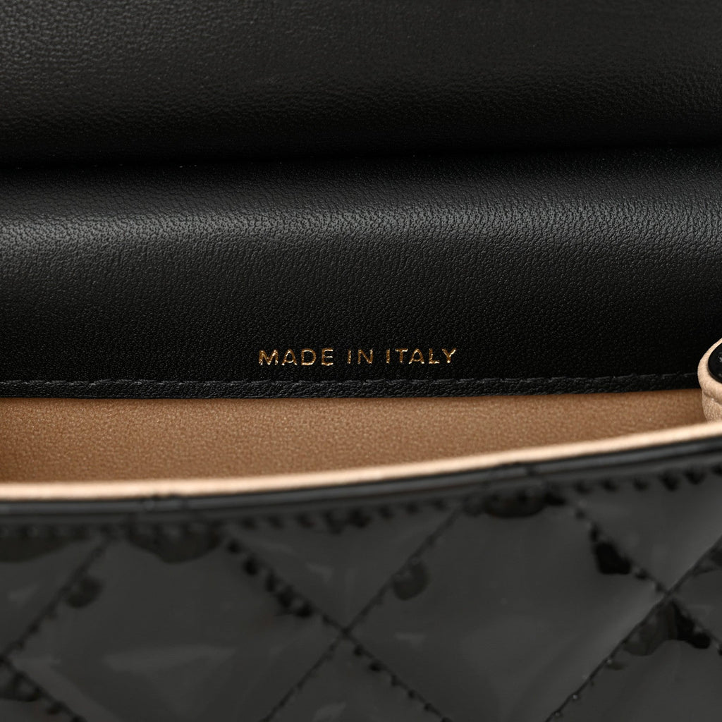 Patent Quilted Frame Clutch Flap With Chain Black