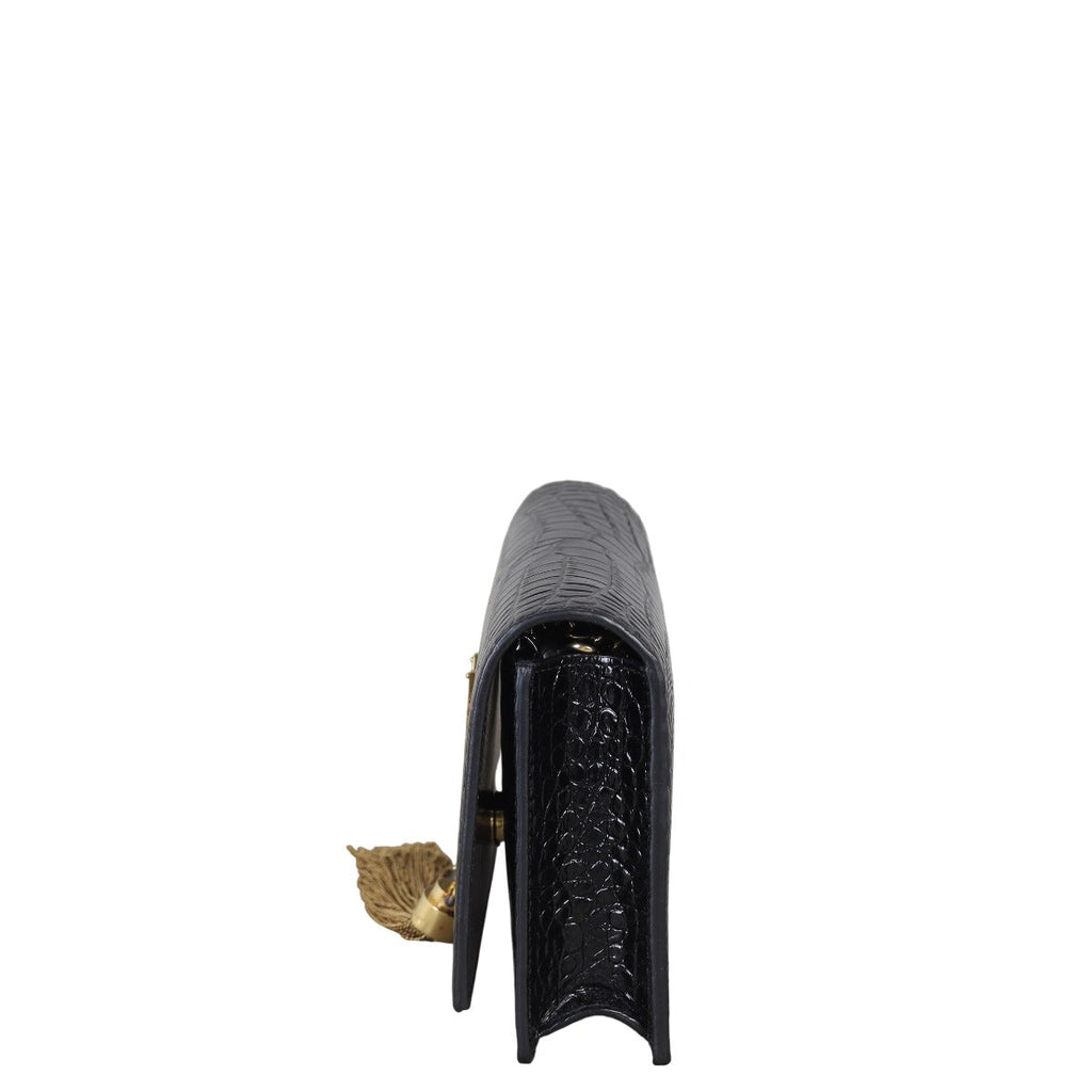 Saint Laurent Kate Tassel Chain Wallet Croc-Embossed