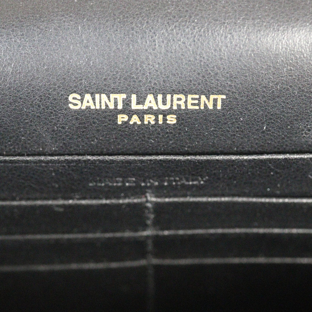 Saint Laurent Kate Tassel Chain Wallet Croc-Embossed