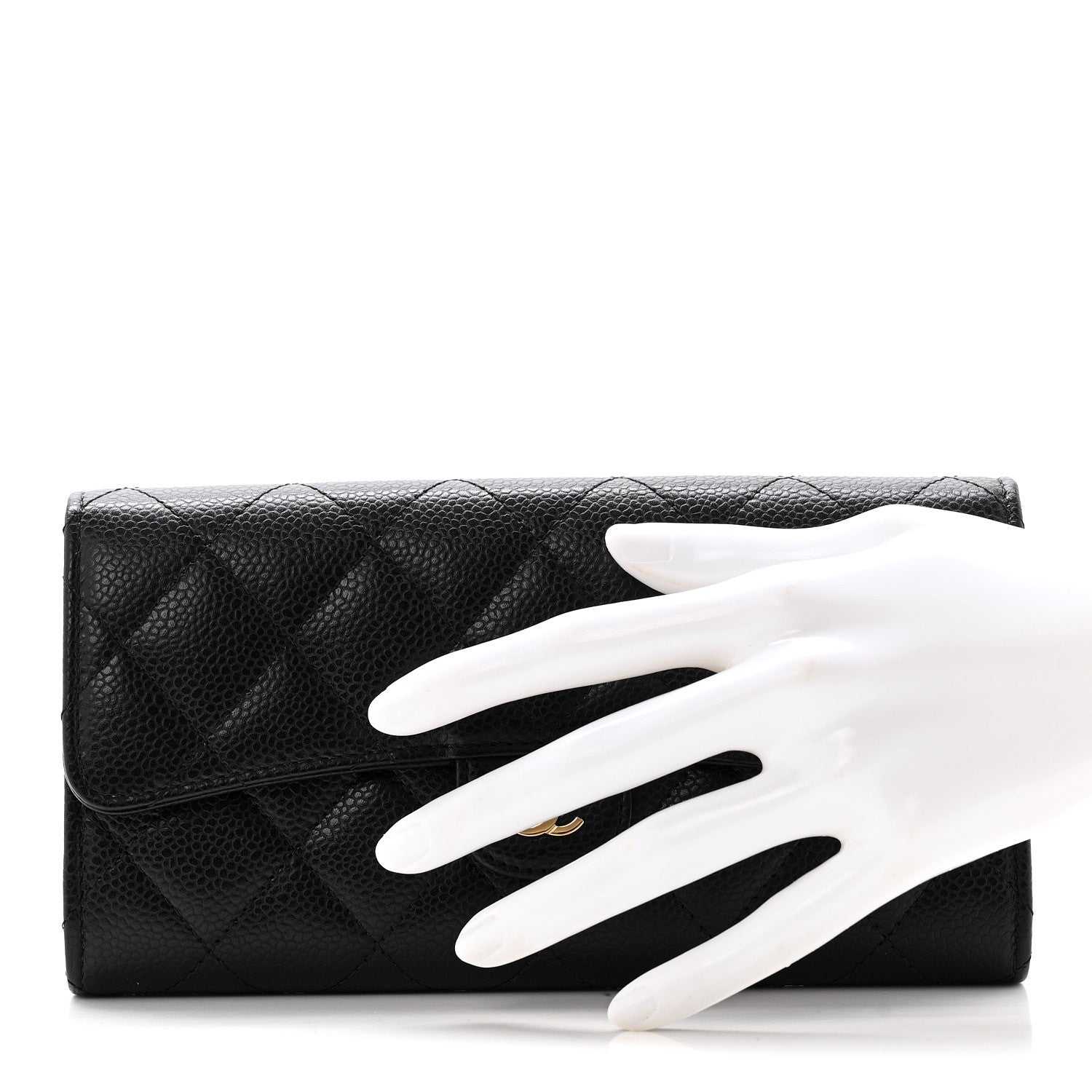 Caviar Quilted Large Gusset Flap Wallet Black
