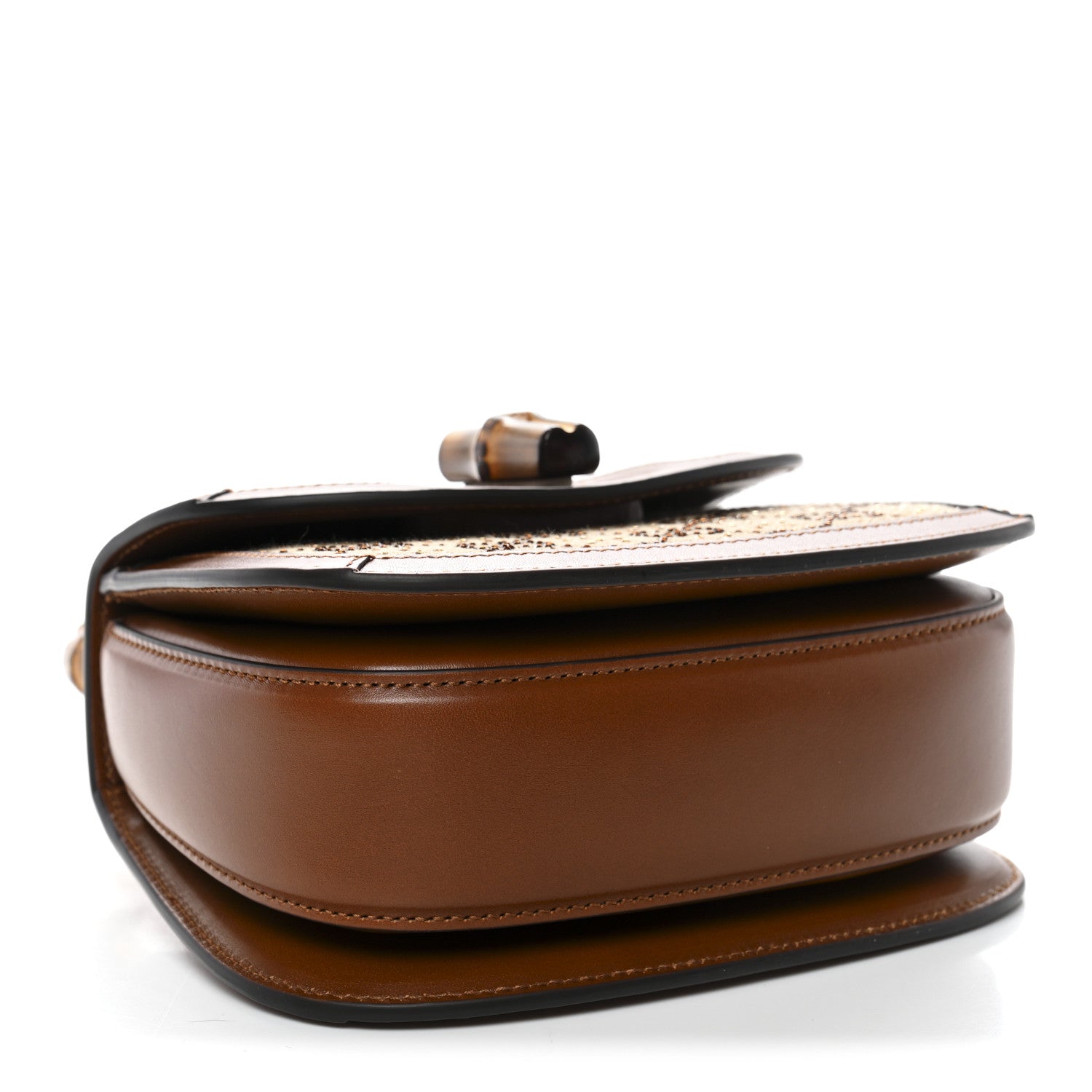 New Canvas Charisma Calfskin Crystal GG Monogram Small Bamboo 1947 Top Handle Bag Camel Ebony