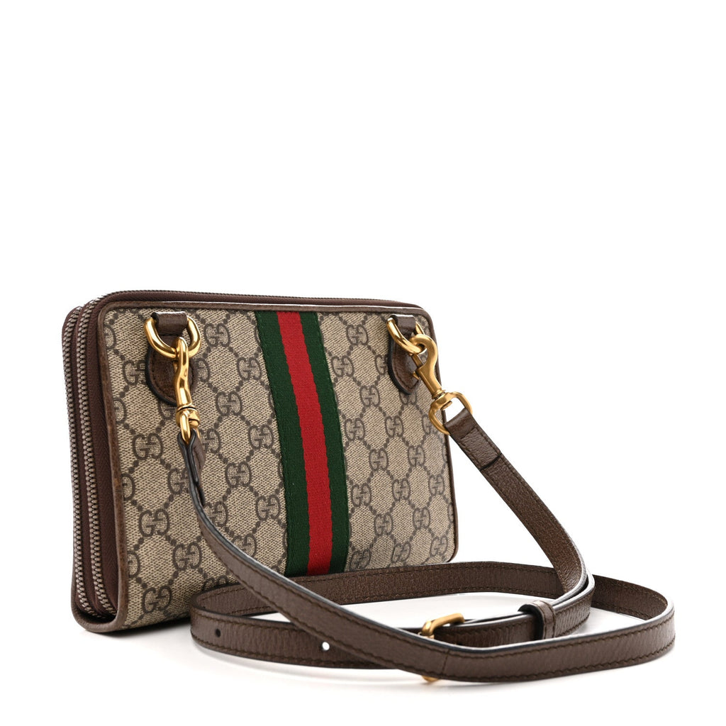 GG Supreme Monogram Web Ophidia Double Zip Shoulder Bag Beige New Acero