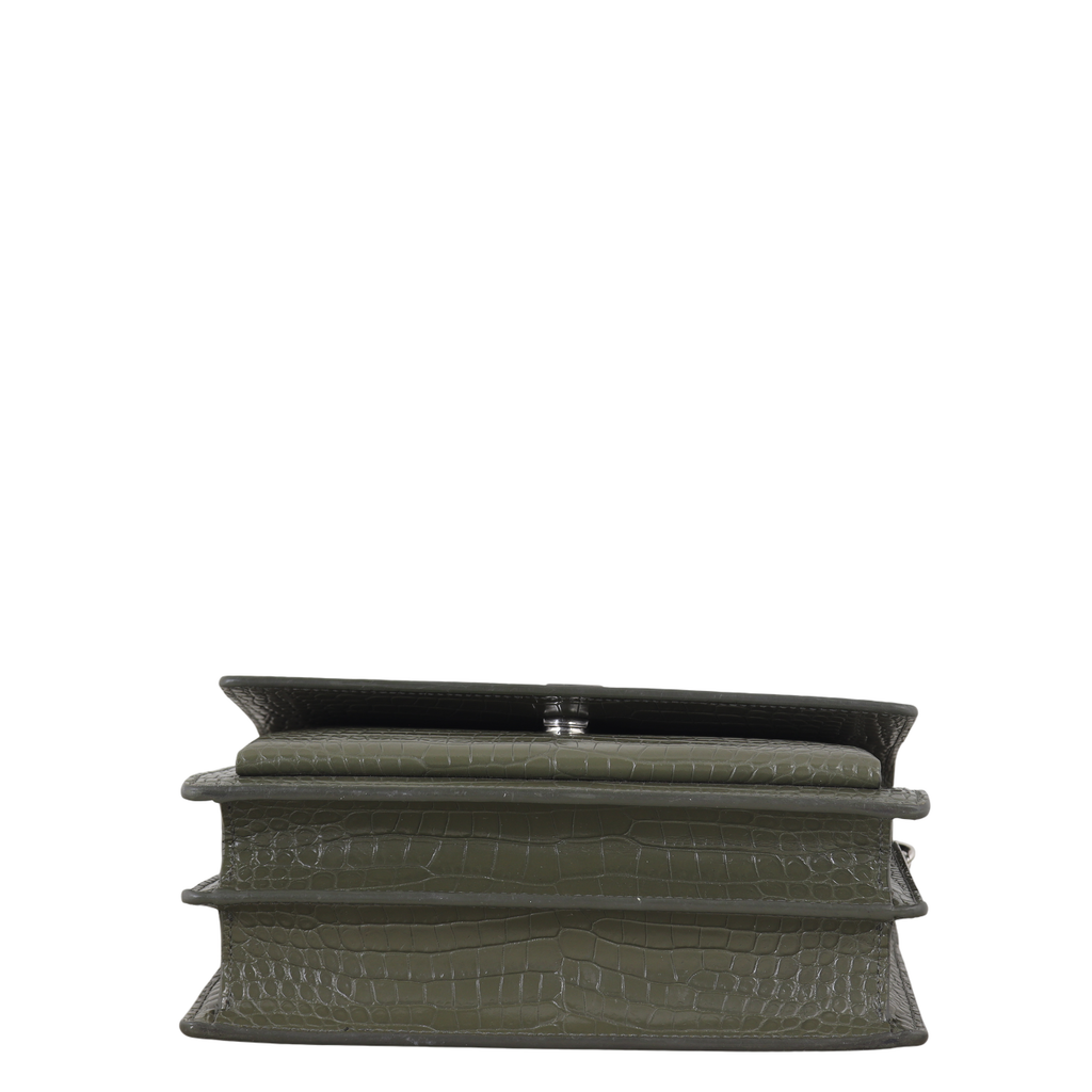 Saint Laurent Sunset Medium Croc-Embossed