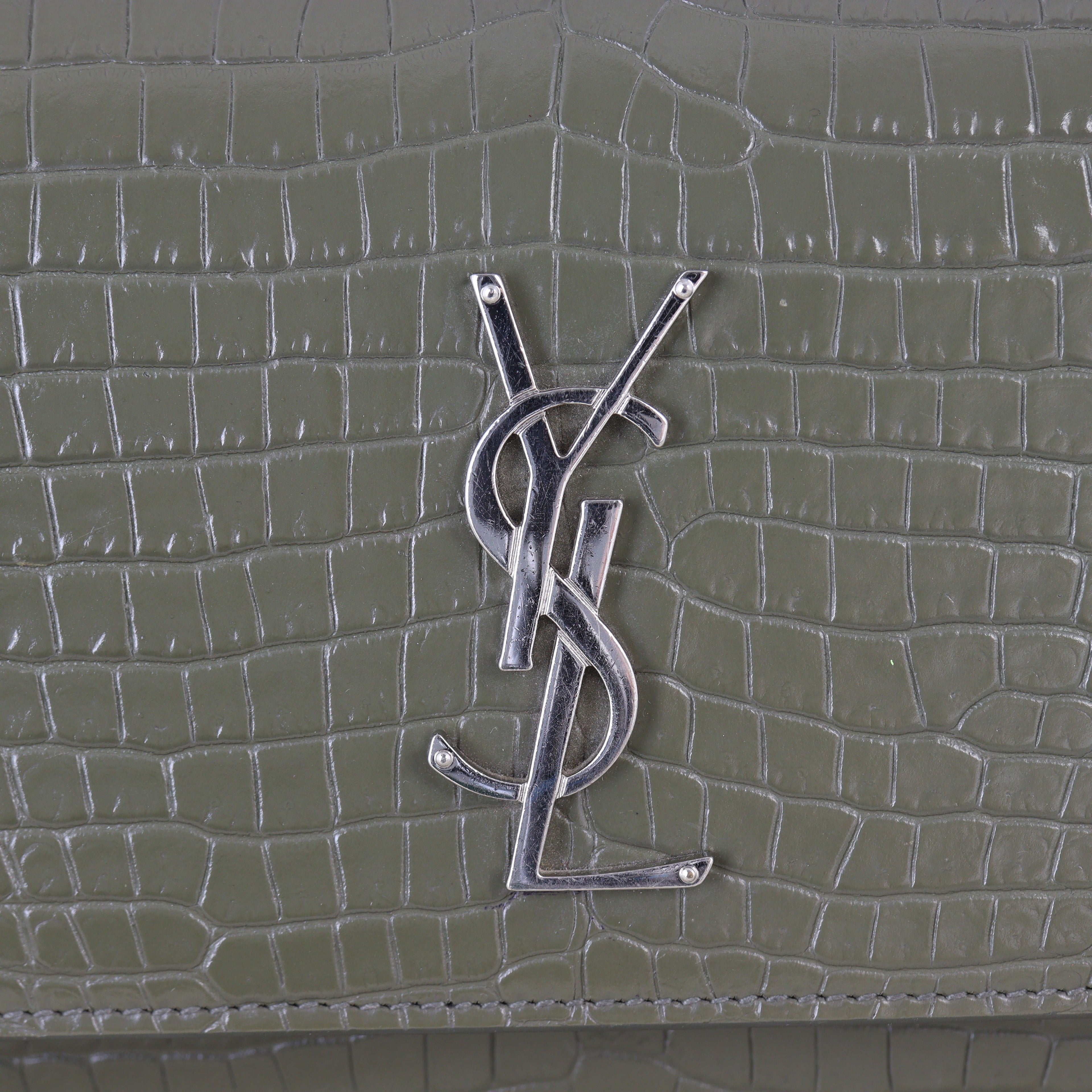 Saint Laurent Sunset Medium Croc-Embossed