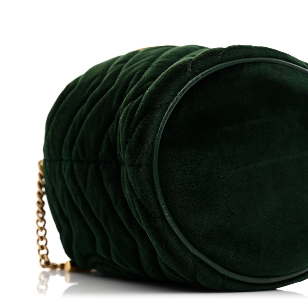 Velvet Matelasse Mini GG Marmont 2.0 Bucket Bag Dark Green