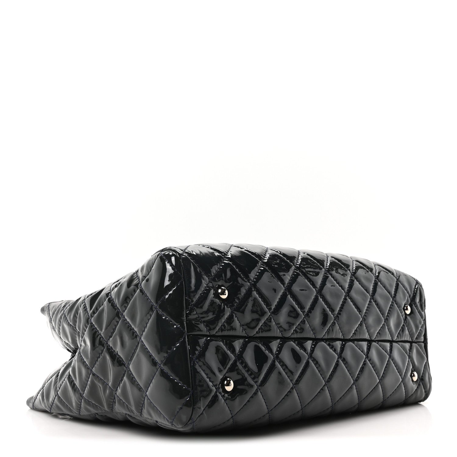 Patent Quilted Large Coco Shine Shopping Tote Navy