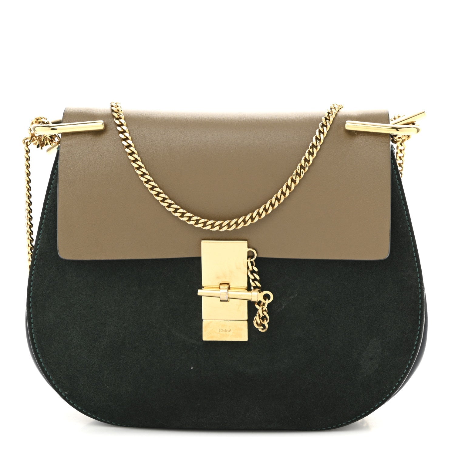 Suede Smooth Calfskin Drew Shoulder Bag Intense Green Brown