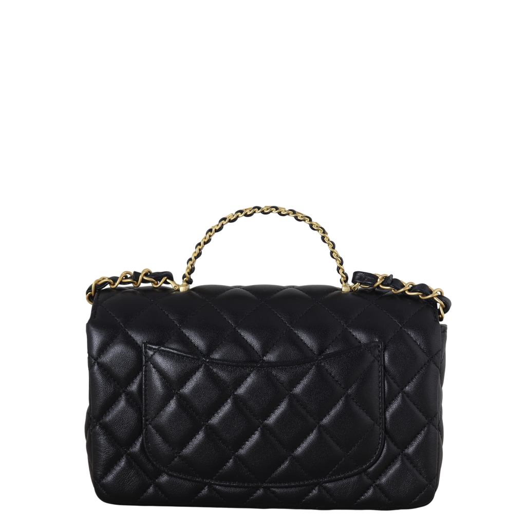 Chanel CC Flap Mini Rectangular Logo Top Handle Bag Lambskin