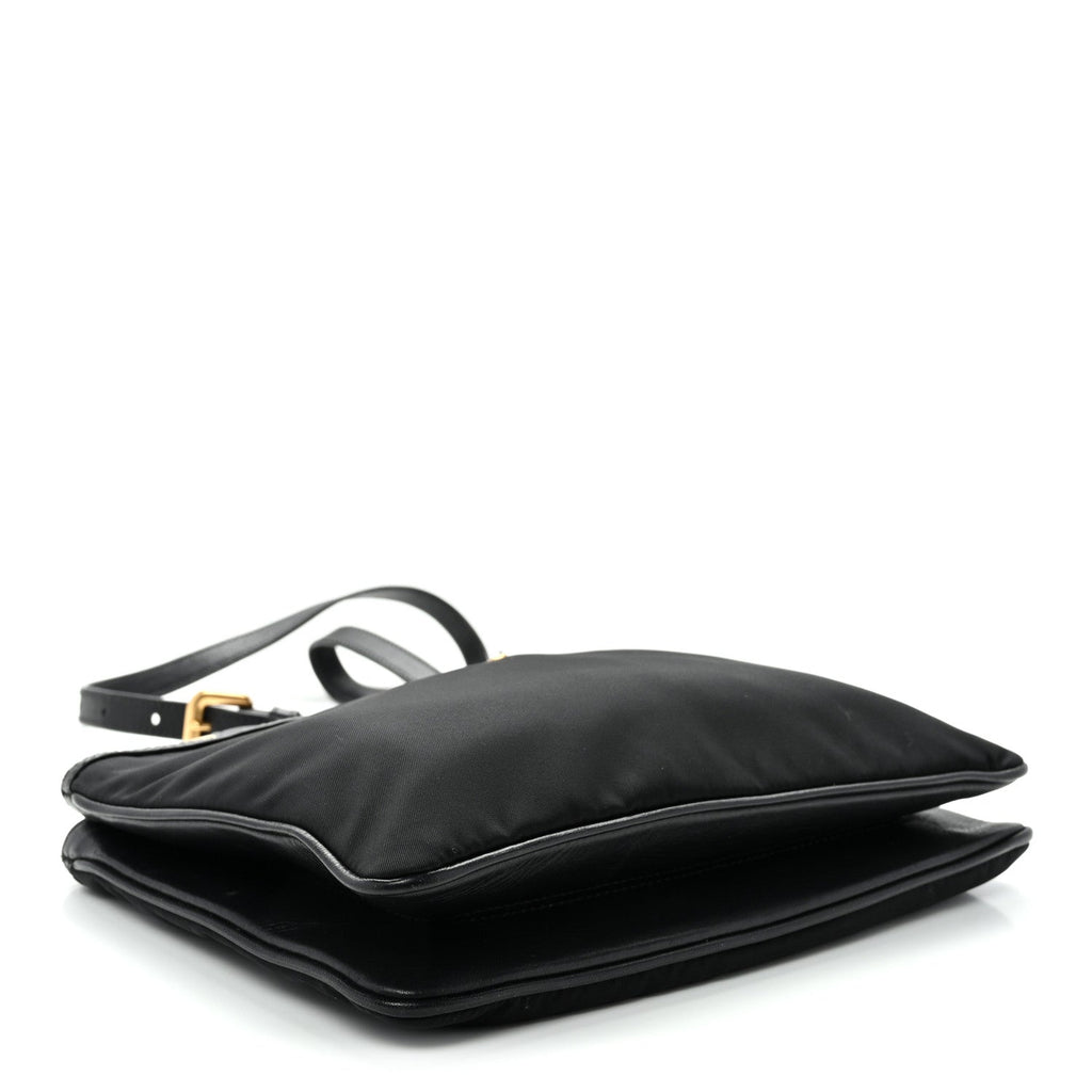 Tessuto Nylon Soft Calf Double Zip Crossbody Bag Black