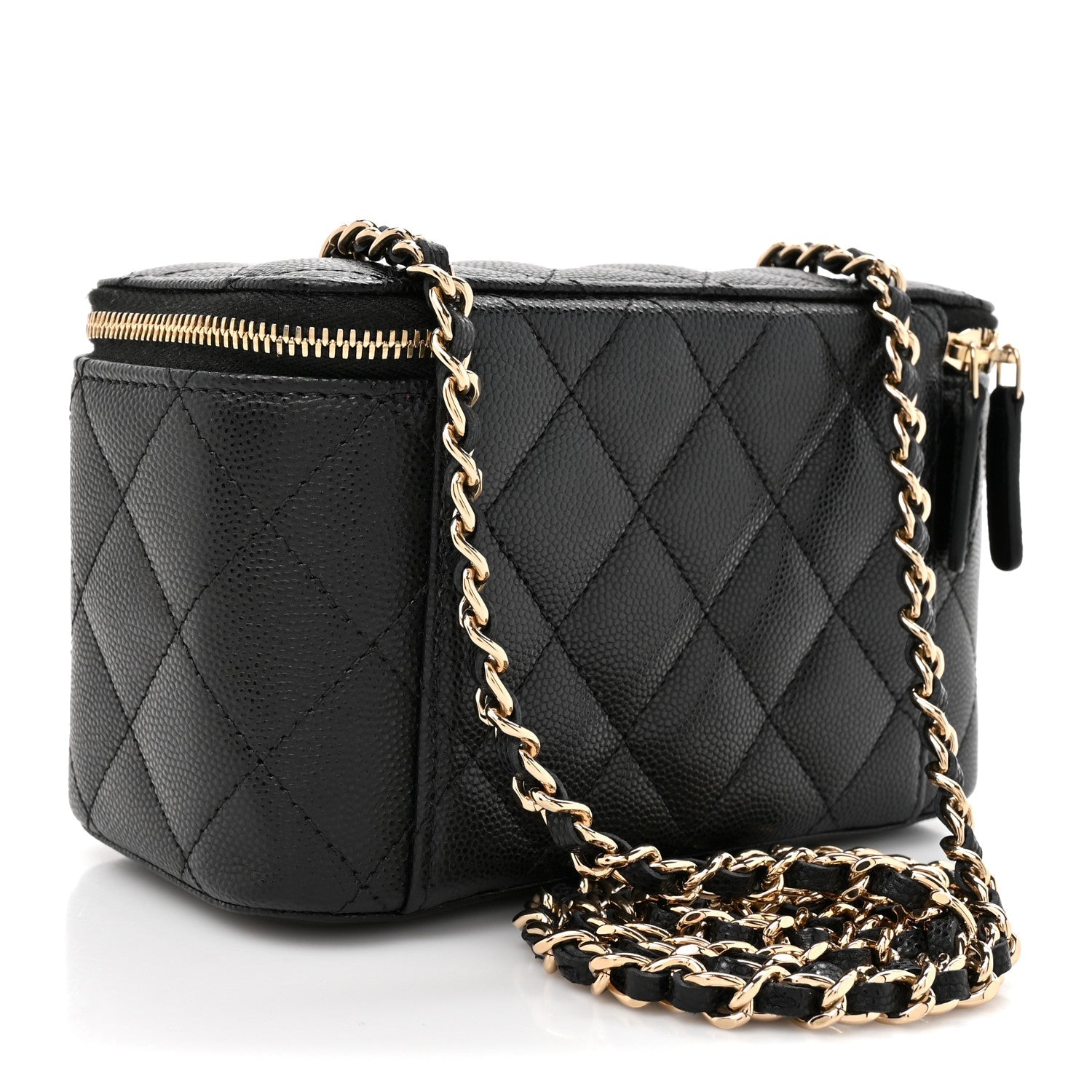 Caviar Quilted Small Vanity Case With Chain Black