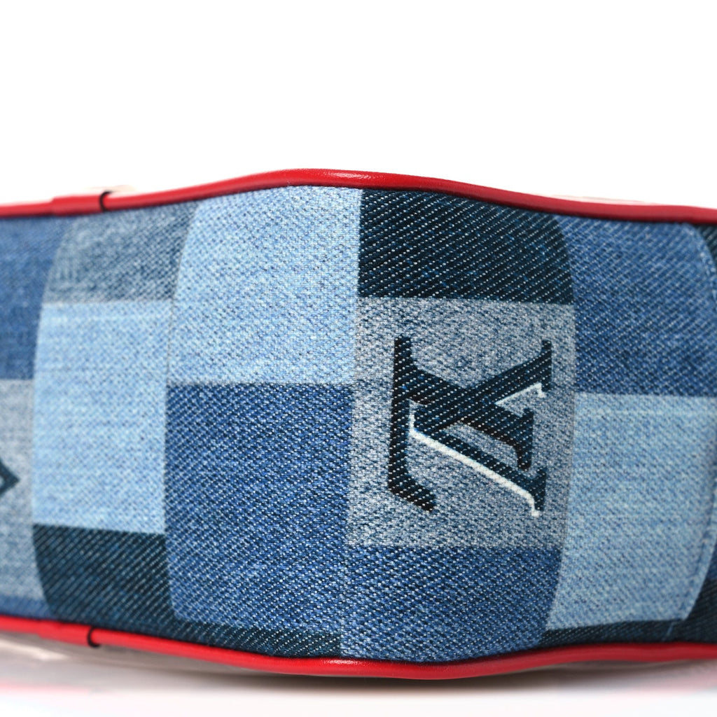 Denim Damier Monogram Patchwork PVC Beach Pouch Blue Rouge