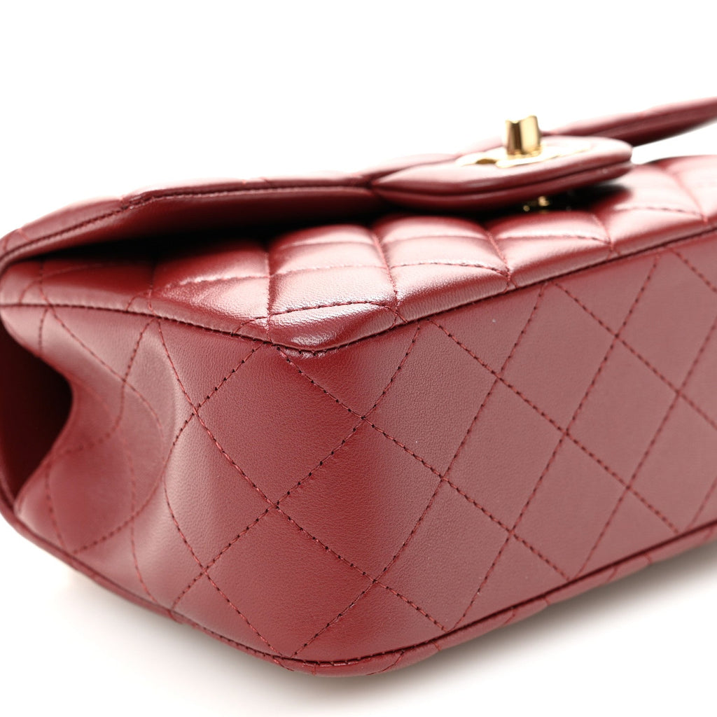Lambskin Quilted Mini Top Handle Rectangular Flap Burgundy