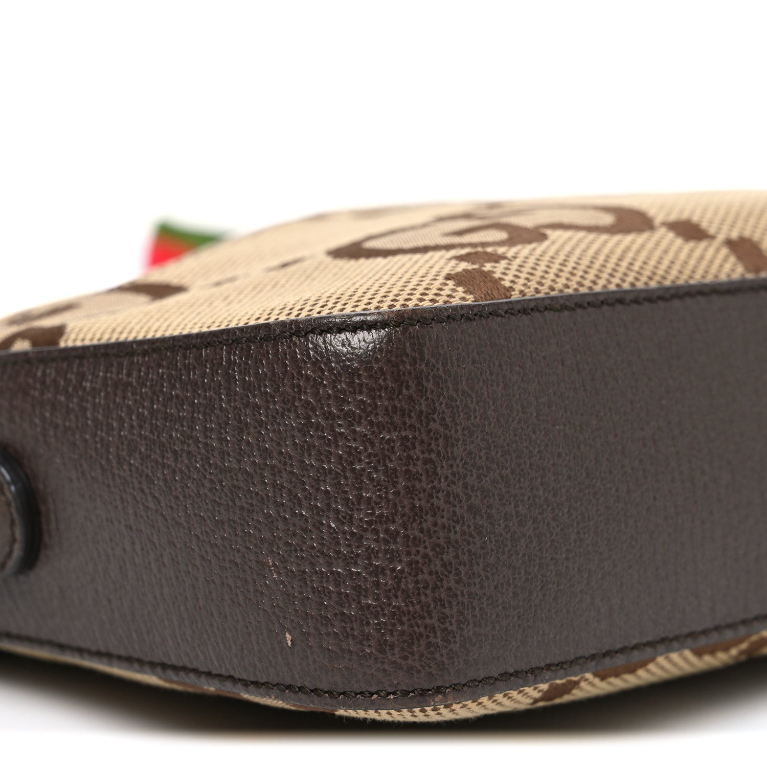 Monogram Jumbo GG Textured Dollar Calfskin Web Messenger Shoulder Bag Camel Ebony New Acero