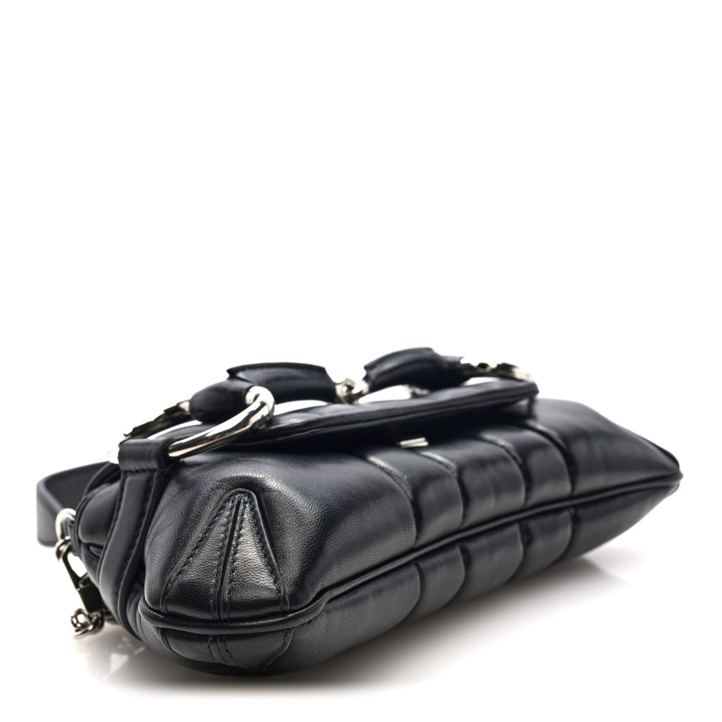 Nappa Vertical Matelasse Small Maxi Horsebit Chain Shoulder Bag Black