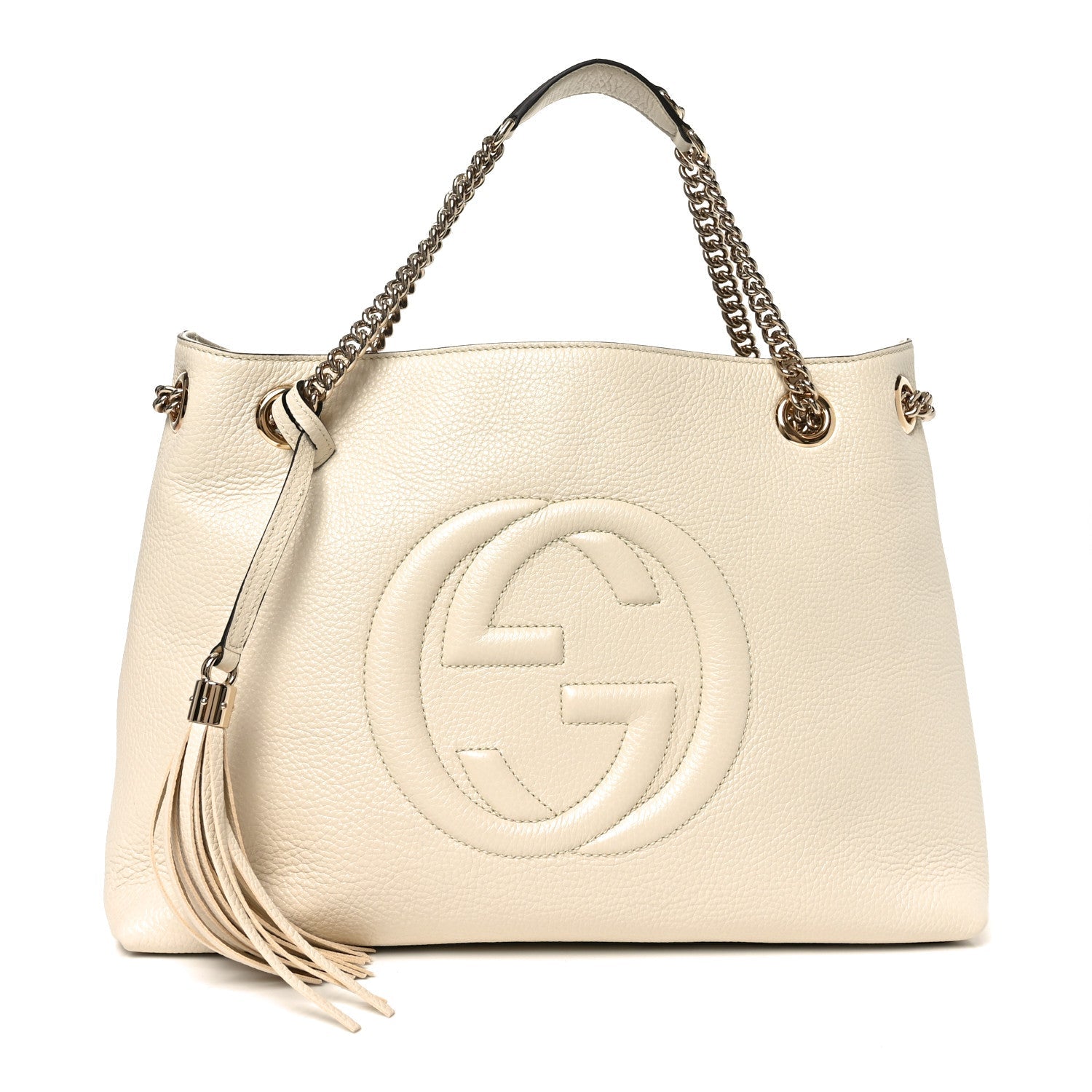 Pebbled Calfskin Medium Soho Chain Shoulder Bag Off White