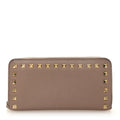 Pebbled Calfskin Rockstud Zip Around Wallet Poudre