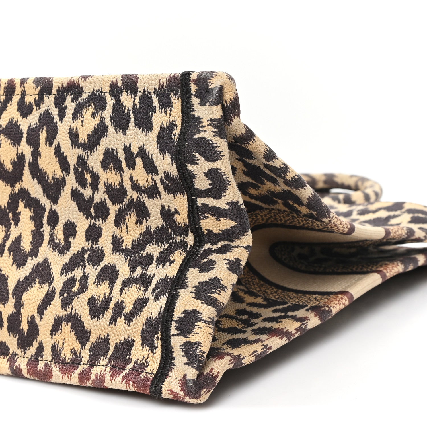 Canvas Mizza Embroidered Large Leopard Book Tote Beige