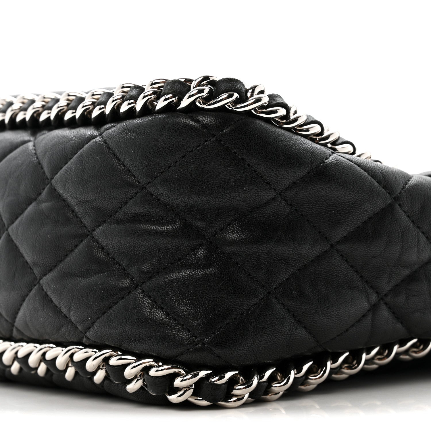 Washed Lambskin Quilted Maxi Chain Around Flap Black
