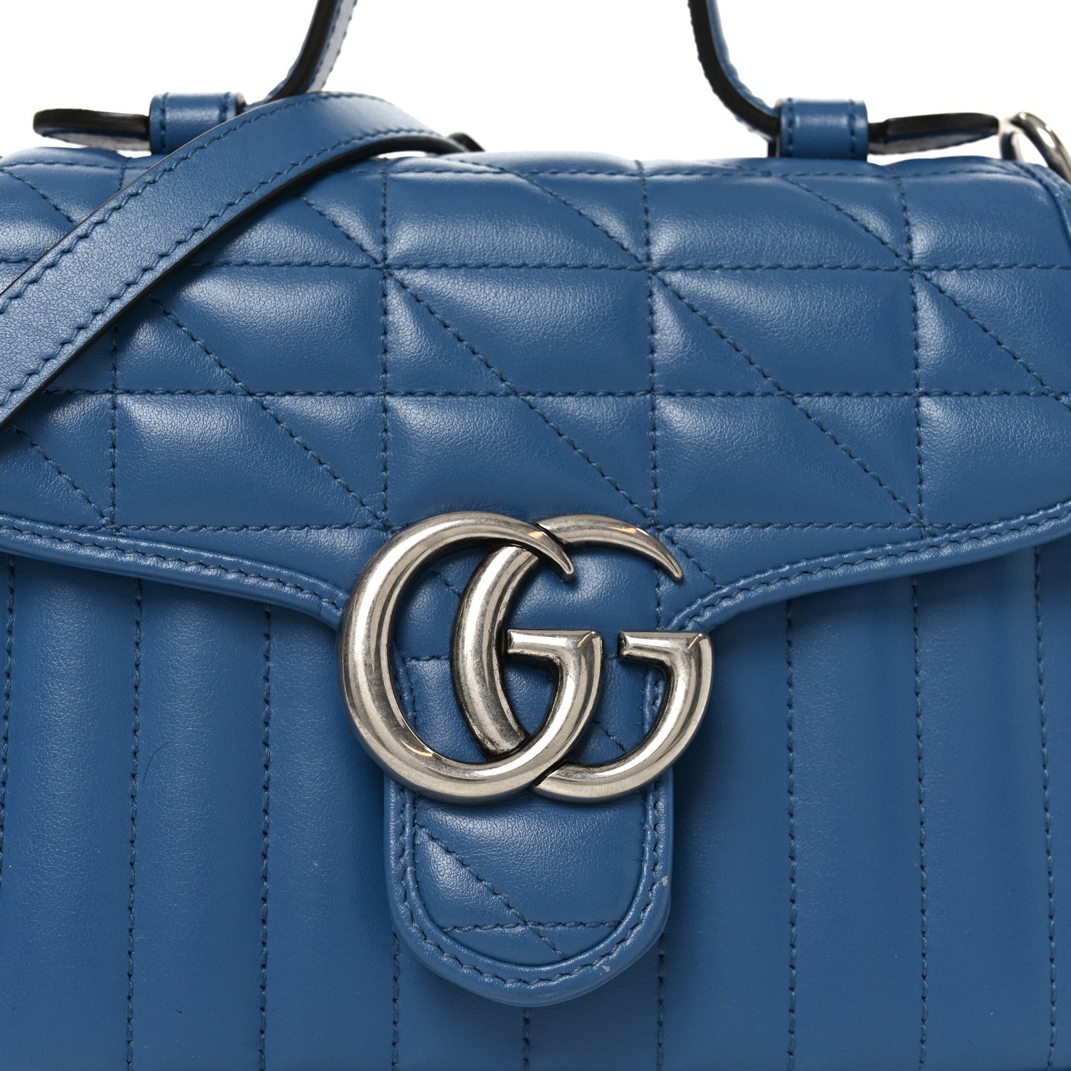 Calfskin Matelasse Aria Mini GG Marmont Top Handle Shoulder Bag Clear Blue
