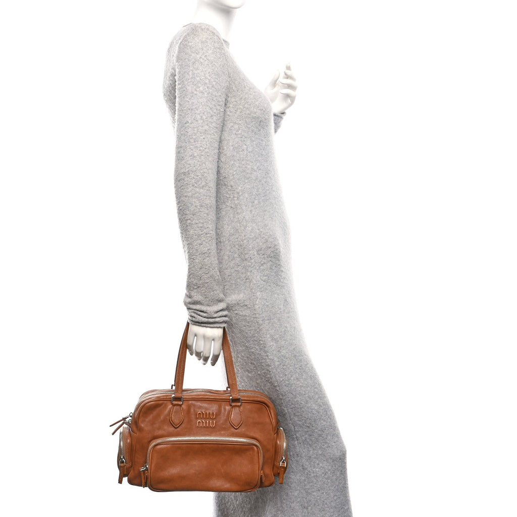 Nappa Pocket Top Handle Bag Caramel