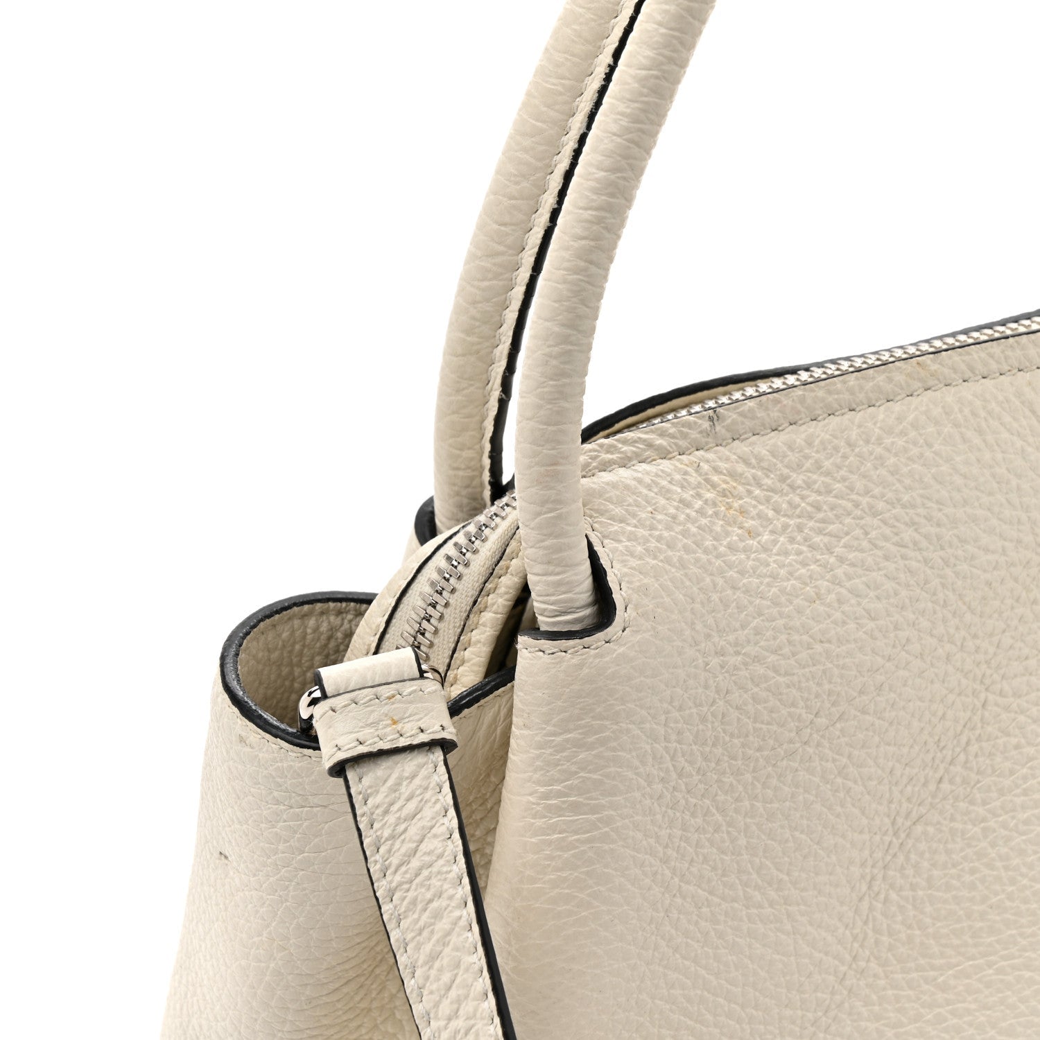Vitello Daino Soft Medium Zippered Top Handle Bag White