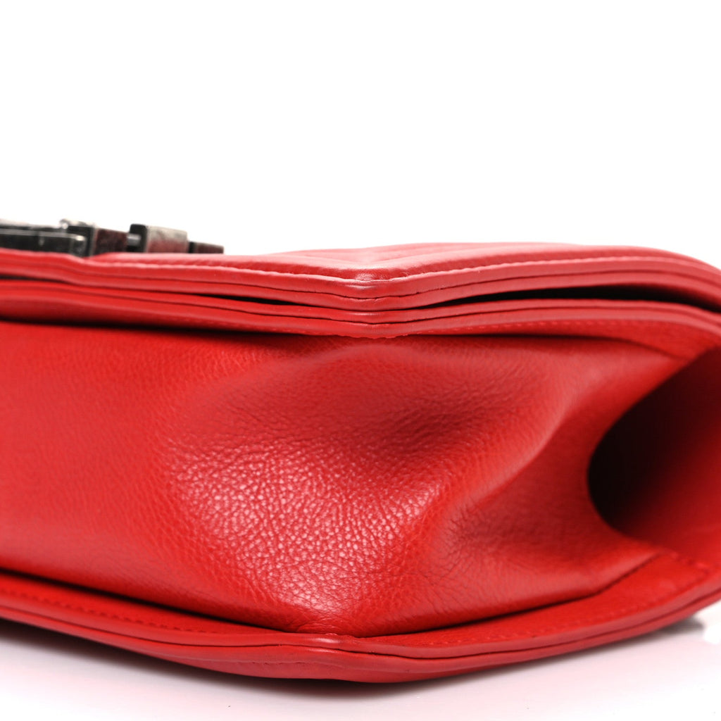 Calfskin Double Stitch Small Boy Flap Red