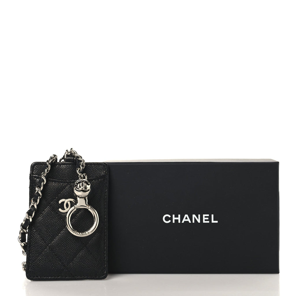 Caviar Quilted Key Holder  Holder On Chain Black