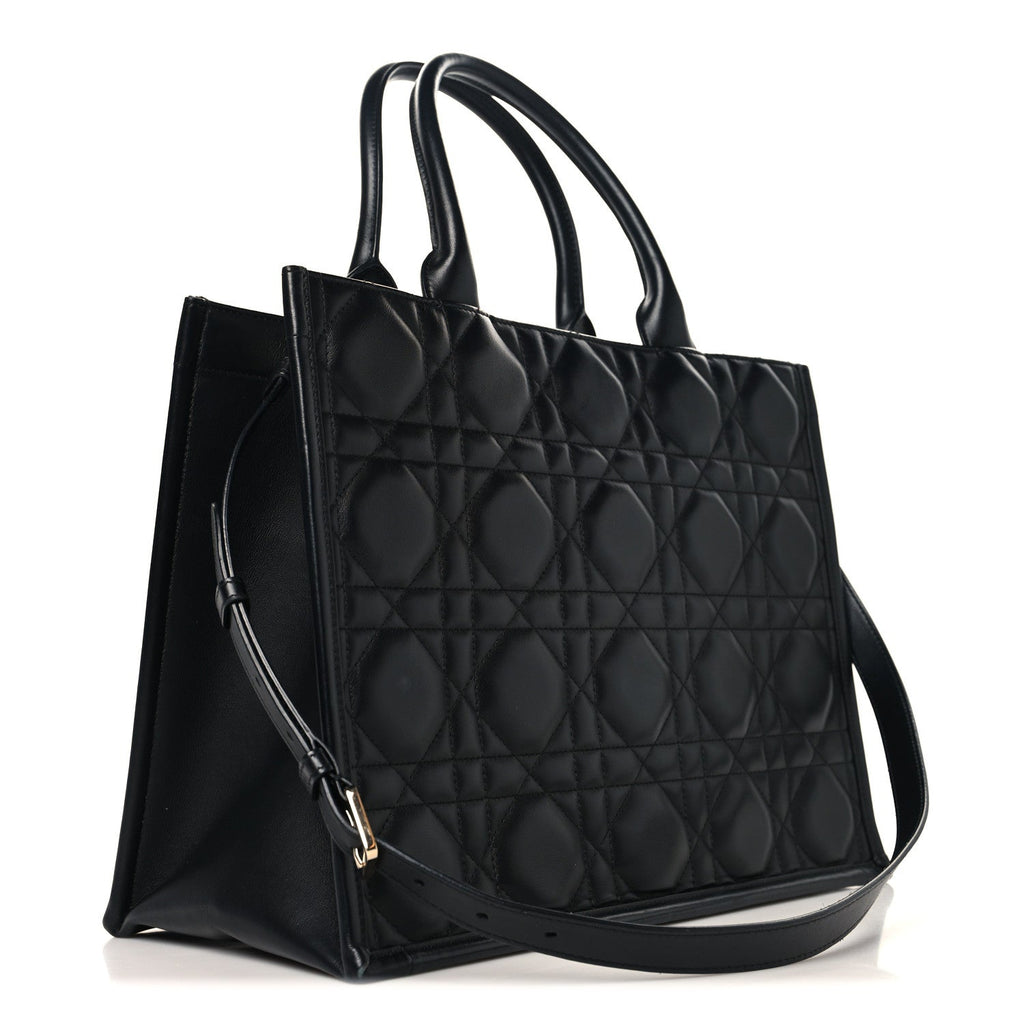Calfskin Macro Cannage Medium Book Tote Black