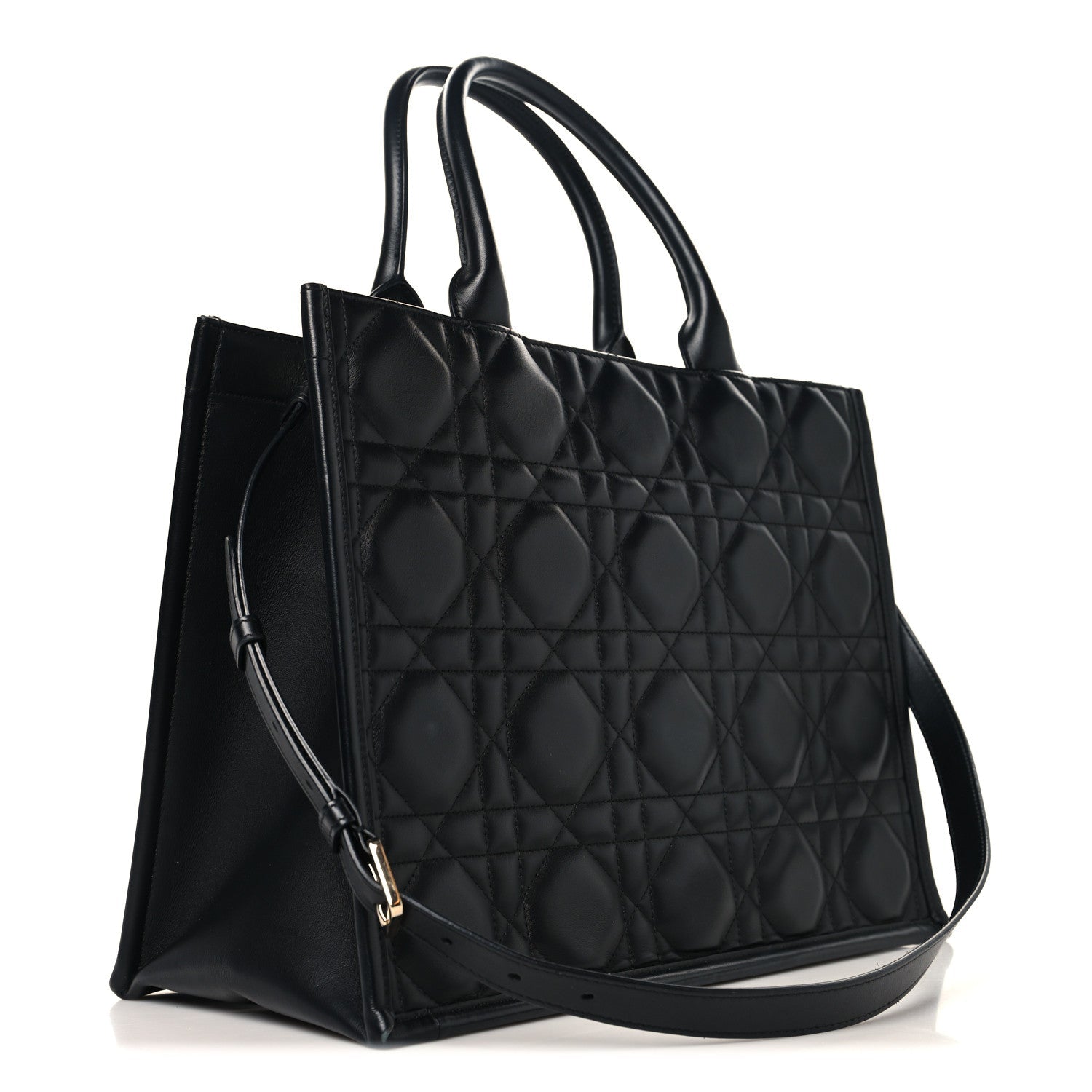 Calfskin Macro Cannage Medium Book Tote Black