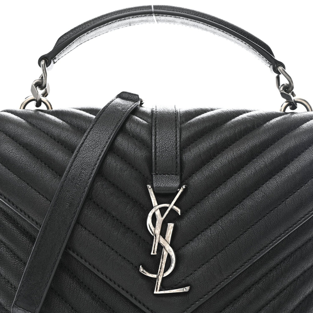 Sheepskin Matelasse Chevron Monogram Medium College Bag Black