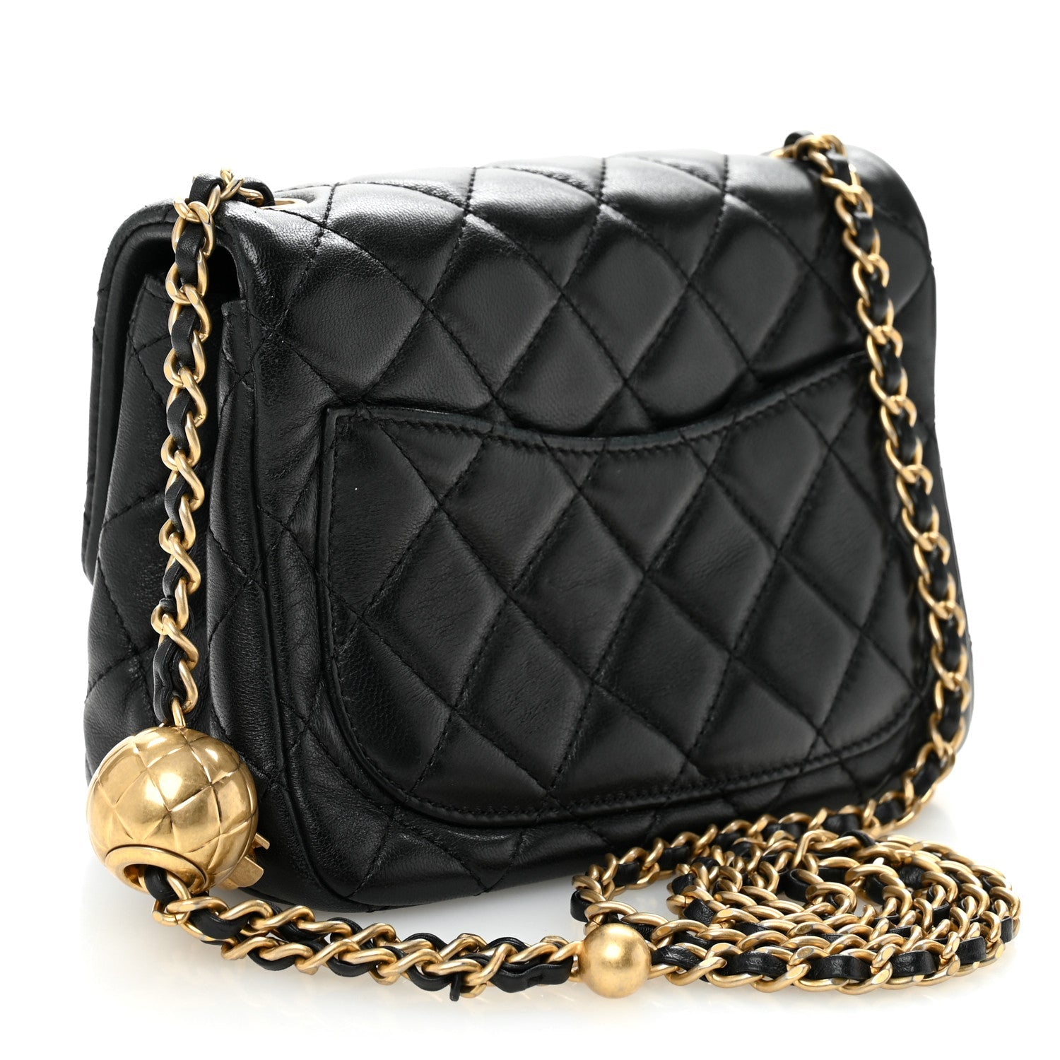Lambskin Quilted Mini Pearl Crush Flap Black