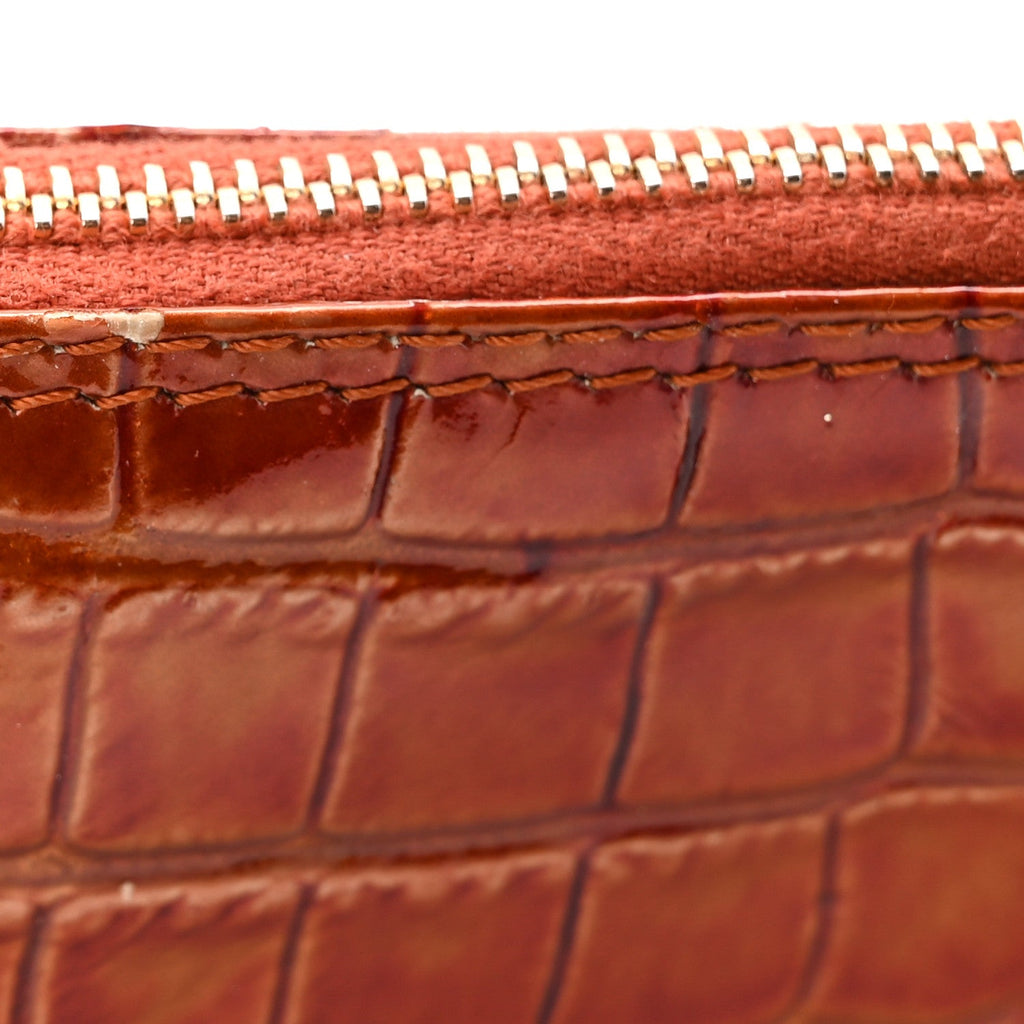 Patent Calfskin Crocodile Embossed Mini Saddle Pochette Orange