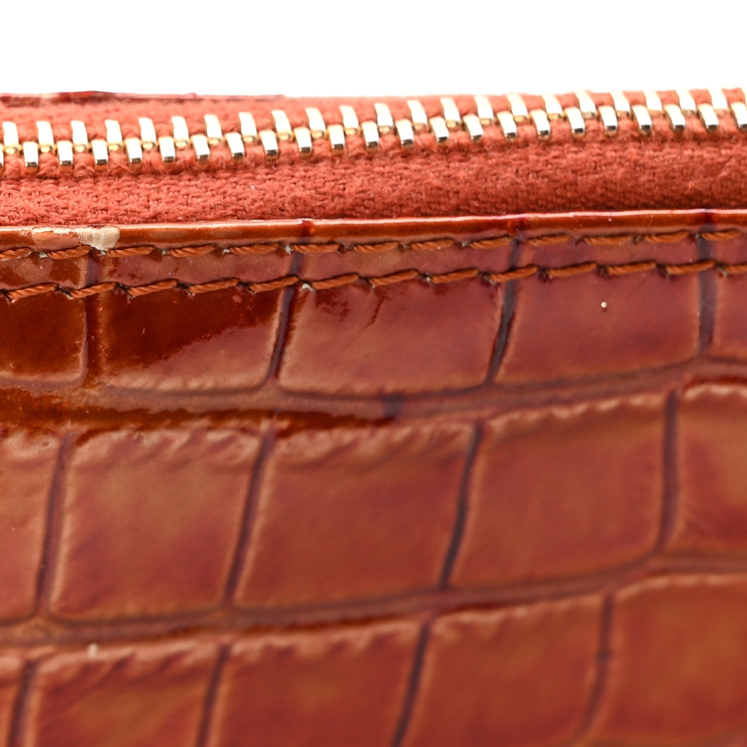 Patent Calfskin Crocodile Embossed Mini Saddle Pochette Orange