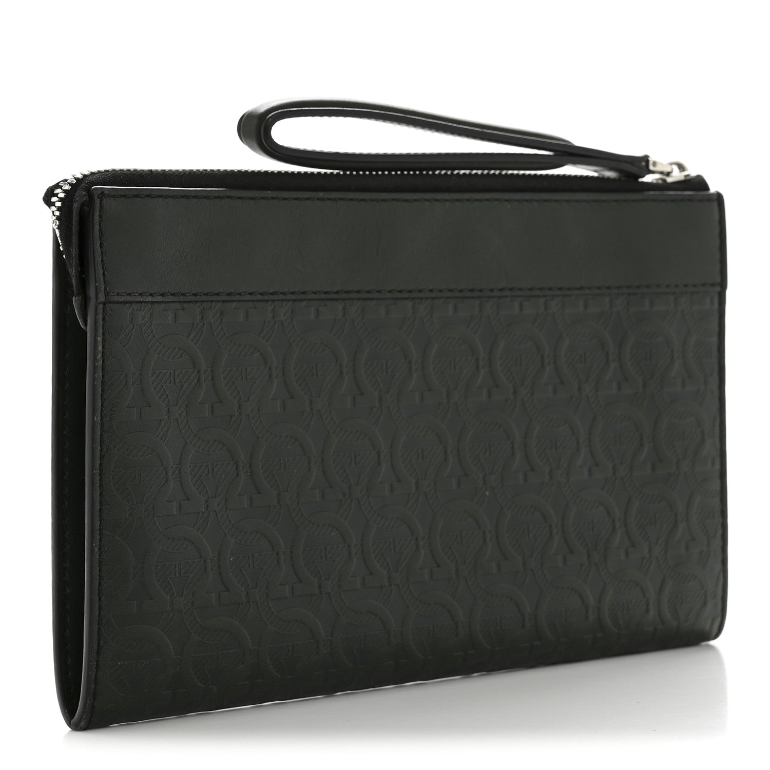 Calfskin Gancini Embossed Wristlet Clutch Dark Green