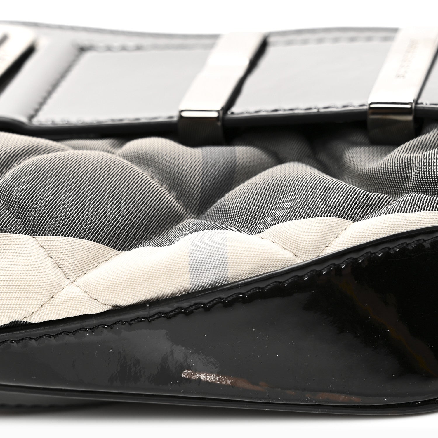 Patent Smoked Check Quilted Small Beaton Black