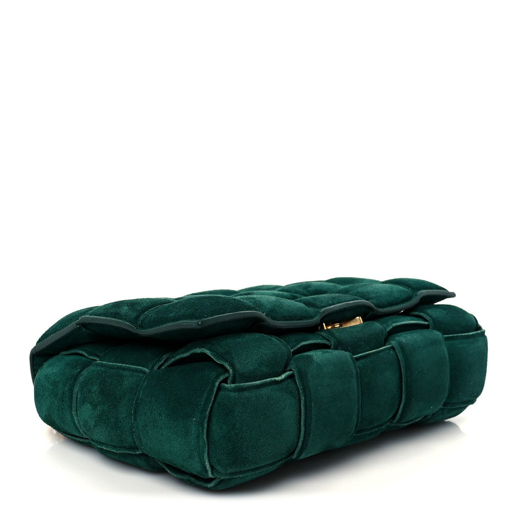 Suede Maxi Intrecciato Padded Chain Cassette Crossbody Bag Emerald Green
