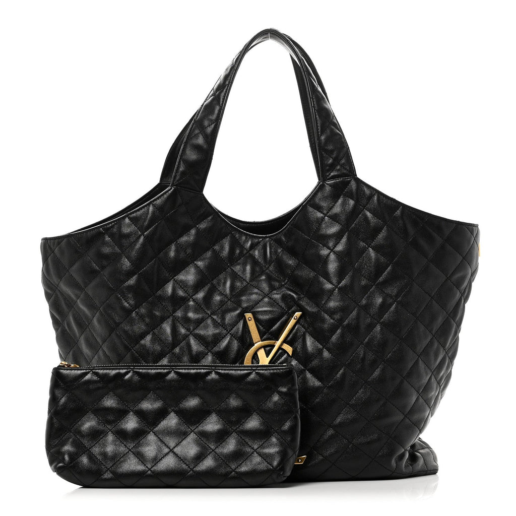 Lambskin Quilted Maxi Icare Shopping Tote Black