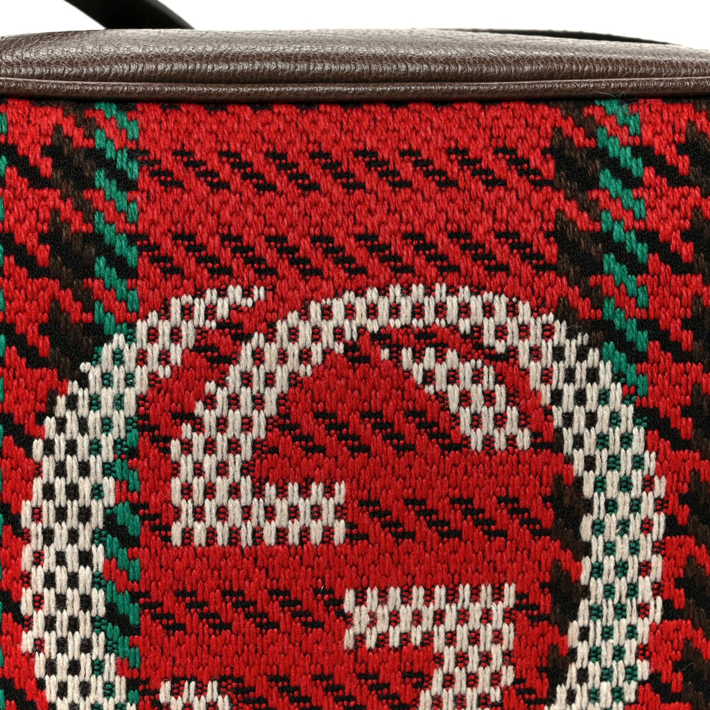 Cotton Wool Textured Calfskin Houndstooth Woven Square Messenger Bag Red Green Ivory Multicolor New Acero