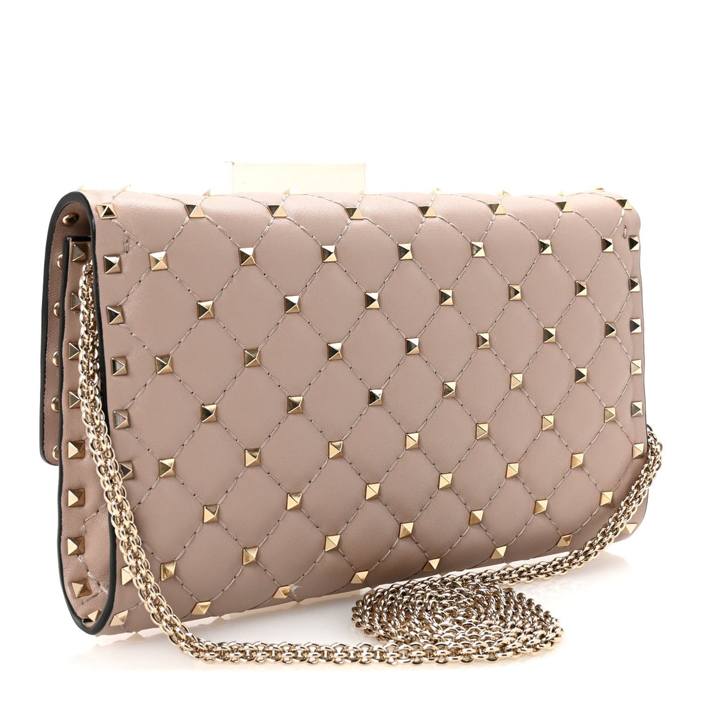 Lambskin Rockstud Spike Wallet on Chain Poudre