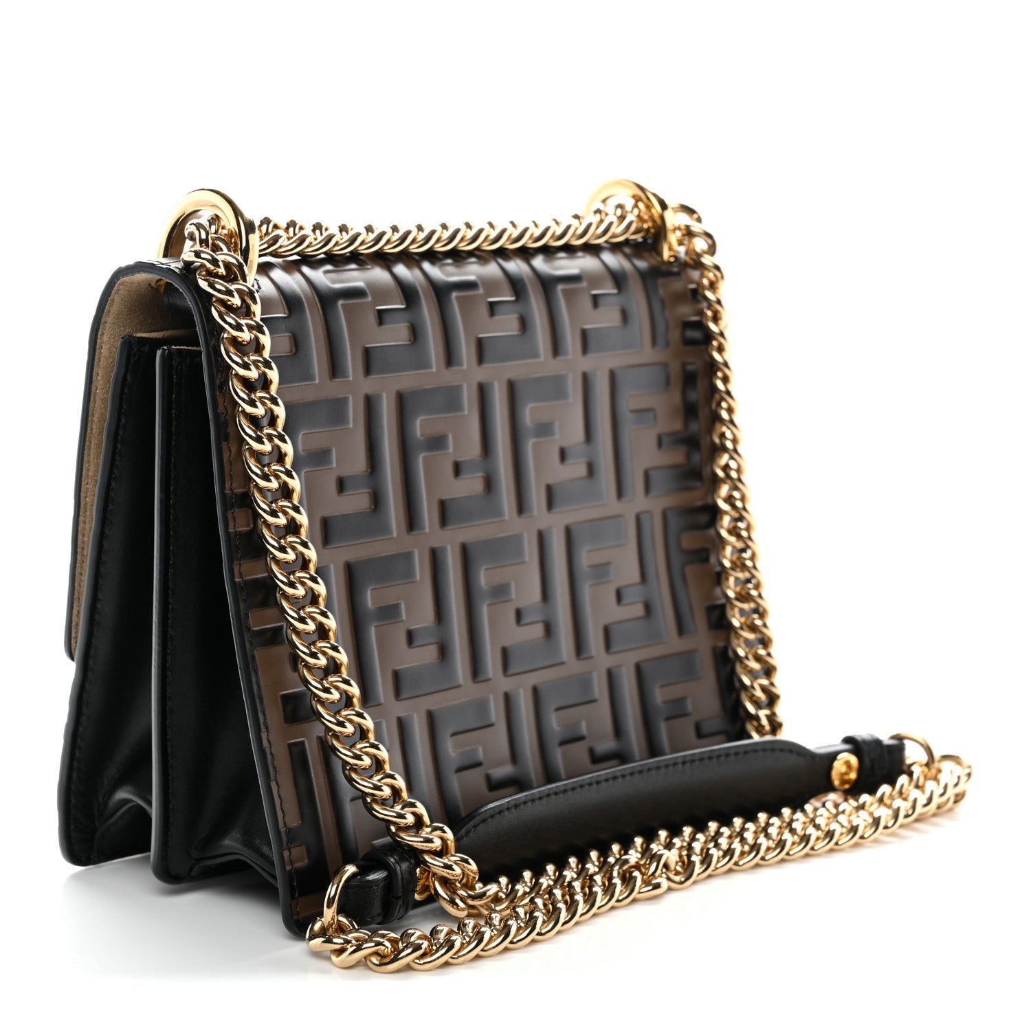 Vitello Liberty Bi-Color FF 1974 Embossed Small Kan U Shoulder Bag Maya Black
