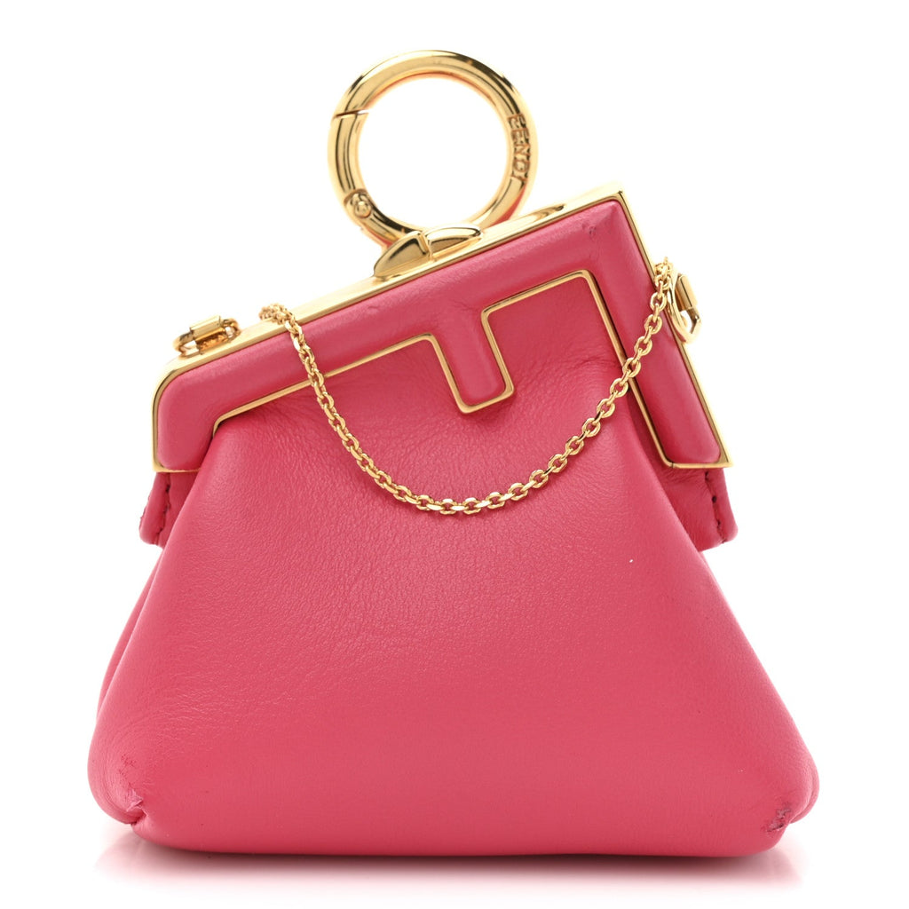 Shiny Nappa Nano Fendi First Bag Charm Lampone