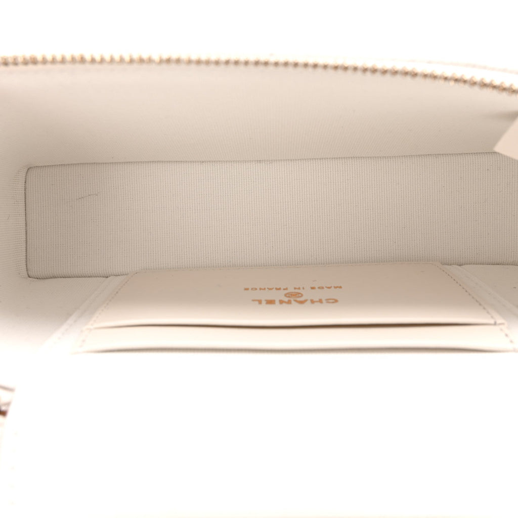 Caviar Quilted Top Handle Slim Vanity With Chain White