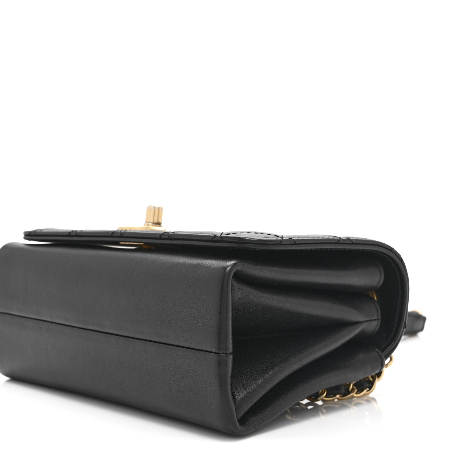 Calfskin Quilted Pearl Jewel Chain Flap Black