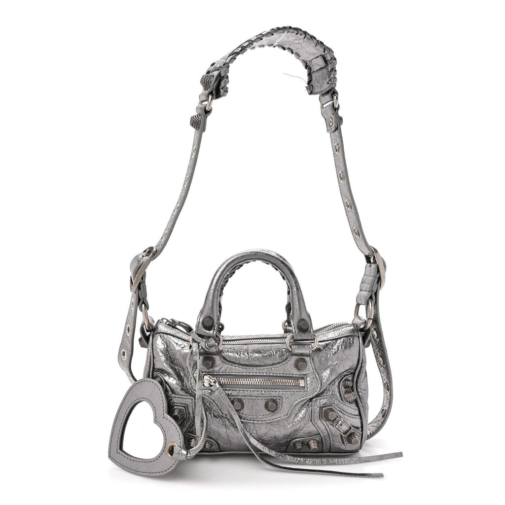 Metallic Agneau Arena Mini Le Cagole Duffle Crossbody Bag Silver