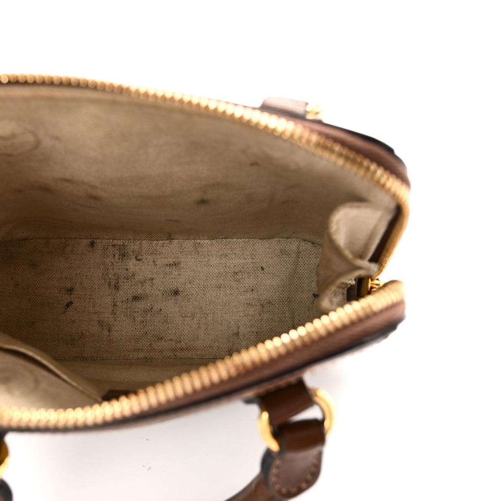 GG Supreme Monogram Azalea Calfskin Mini Horsebit 1955 Top Handle Bag Beige Ebony Brown Sugar