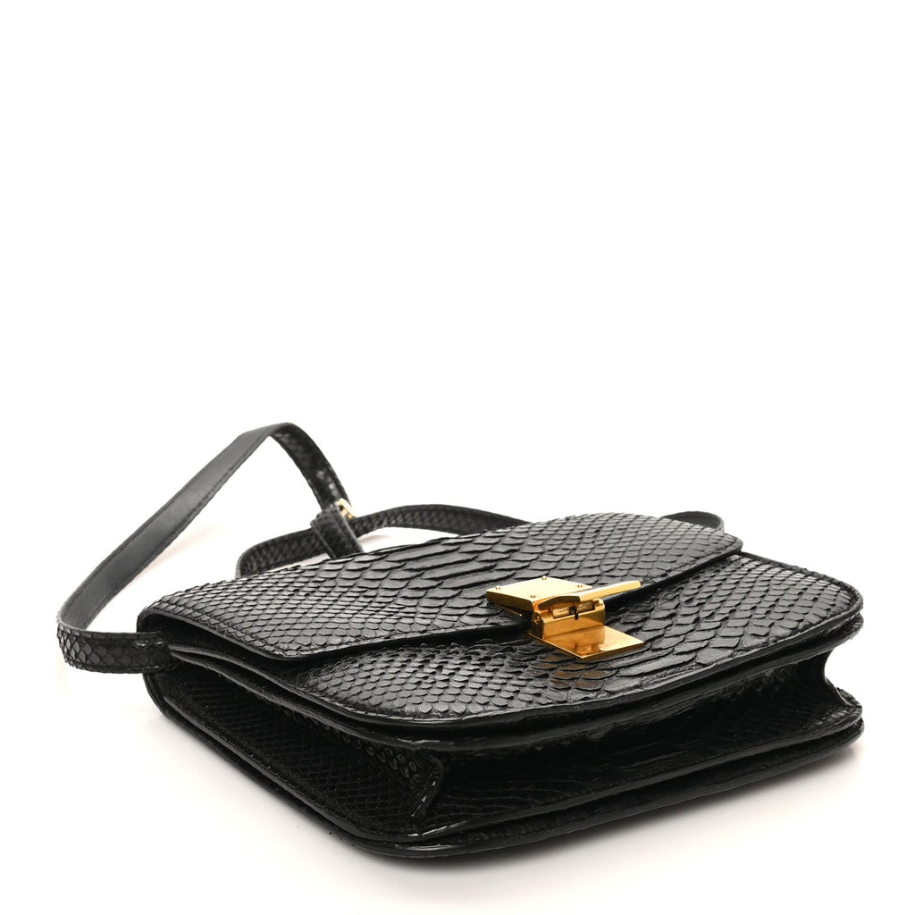 Snakeskin Medium Classic Box Flap Bag Black