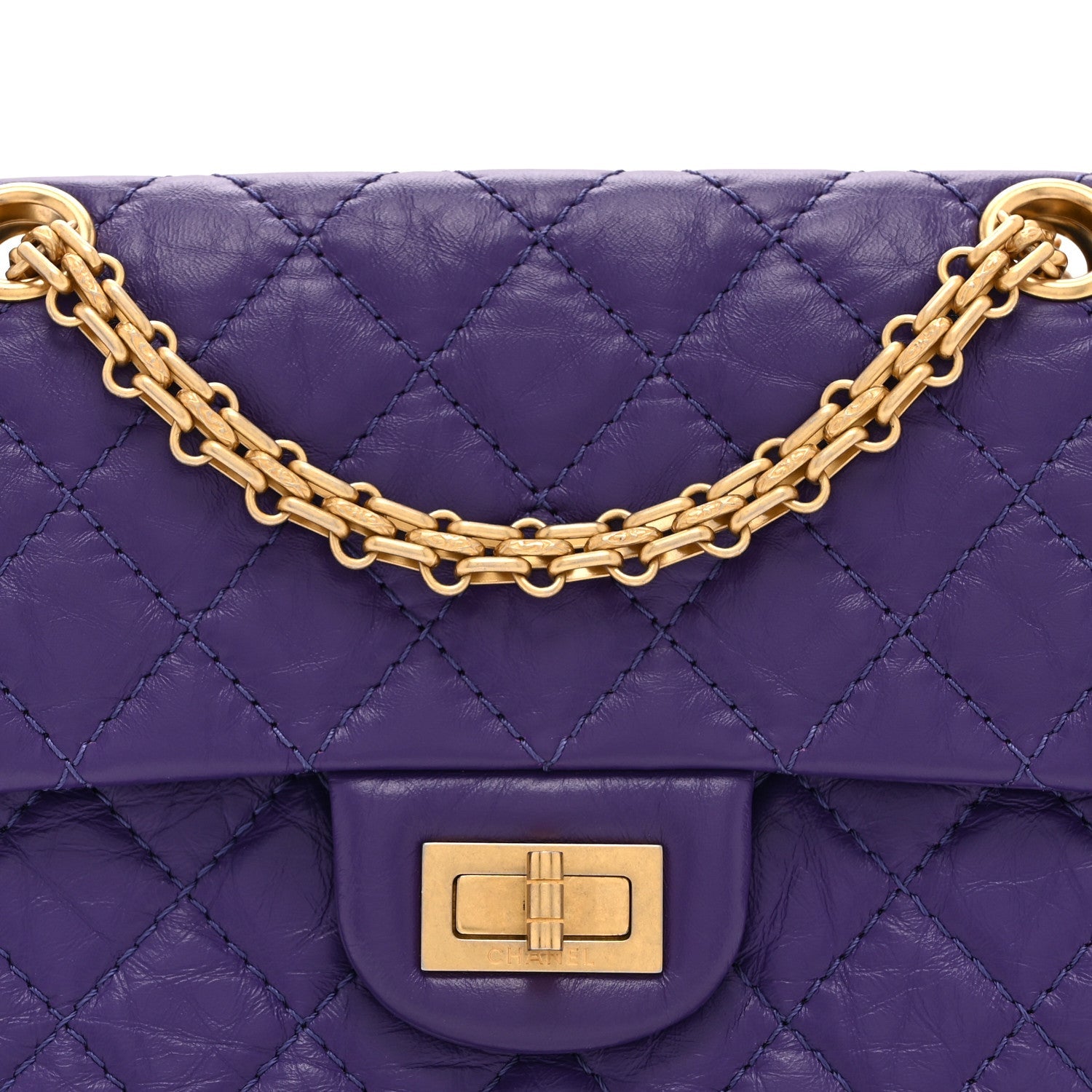 Aged Calfskin Quilted 2.55 Reissue Mini Flap Purple