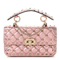 Metallic Wrinkled Lambskin Small Rockstud Spike Shoulder Bag Lipstick