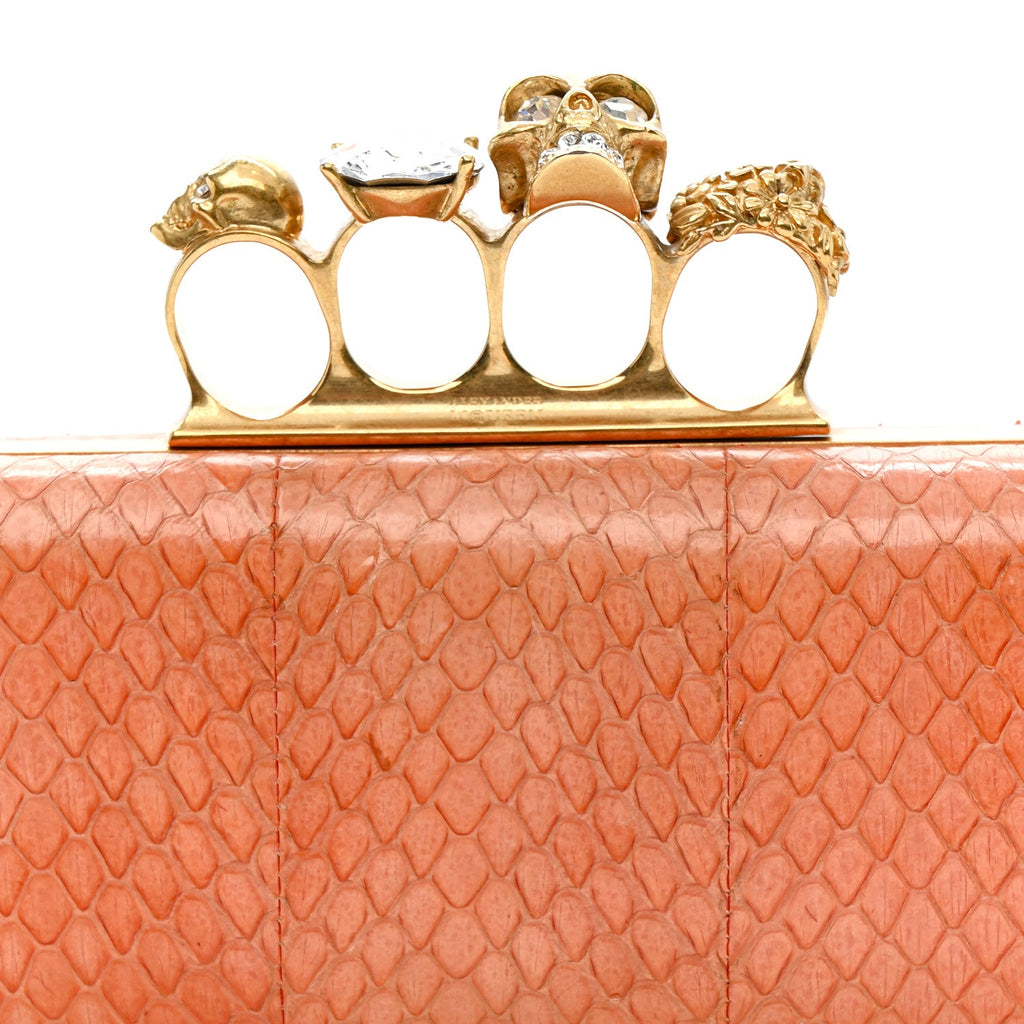 Snakeskin Knuckle Box Clutch Orange